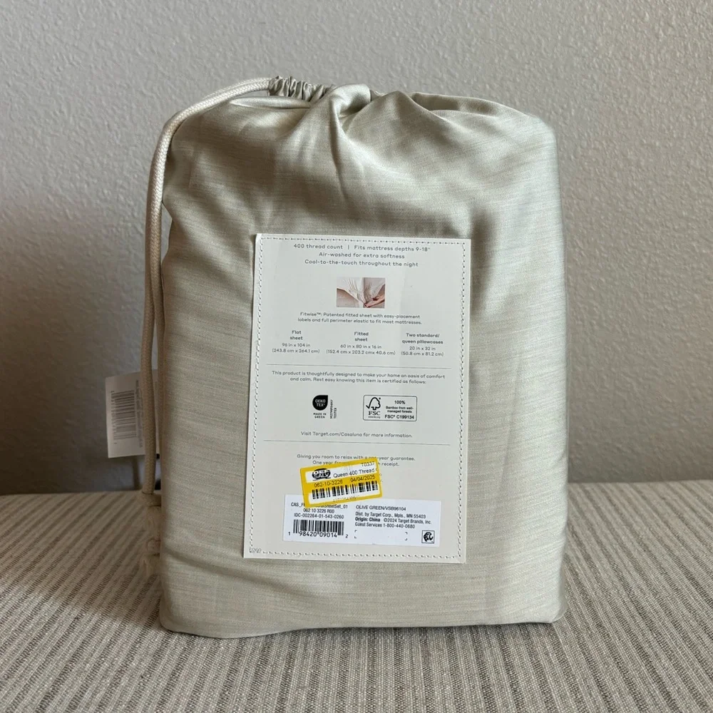 NWT Queen 400 Thread Count Rayon from Bamboo Sheet Set Natural - Casaluna